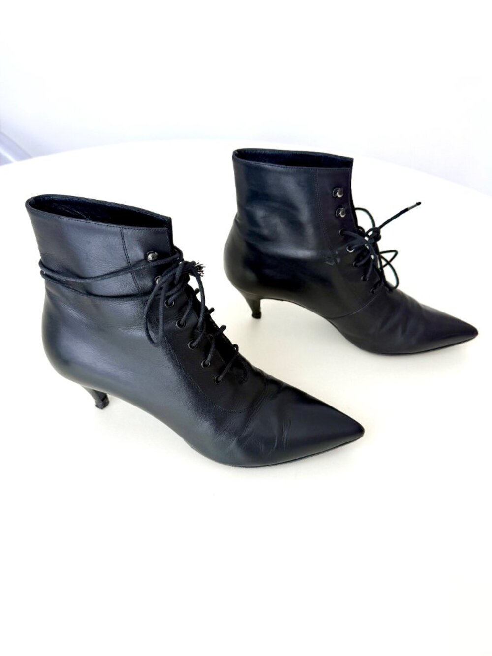 SAINT LAURENT Cat 50 Black Leather Lace-Up Ankle Boots – EU 39 / runs small - Picture 5 of 16